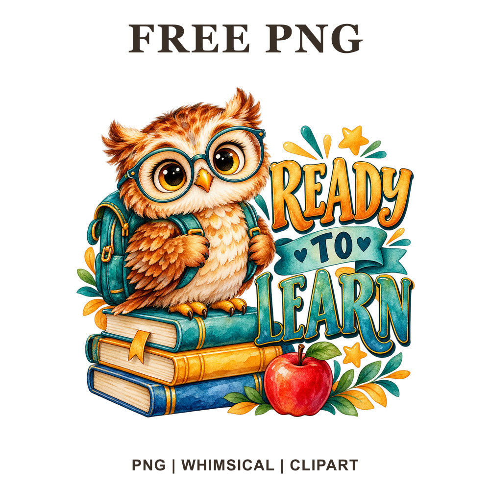 Whimsical Bookworm Owl Back To School Clipart PNG
