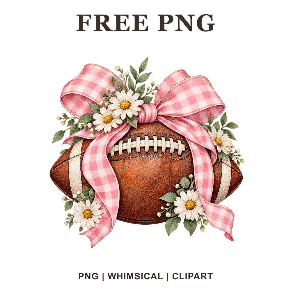 Whimsical Coquette Pink Bow Football Clipart PNG