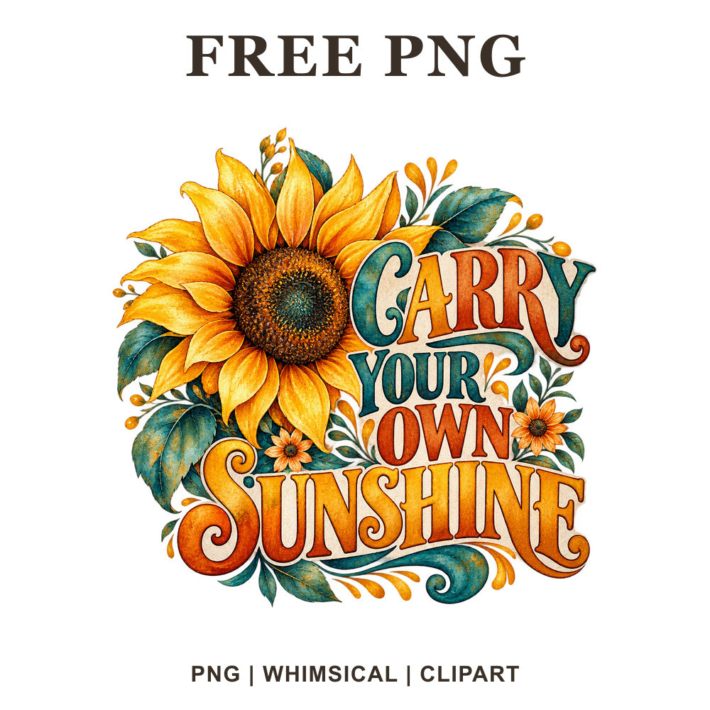 Whimsical Sunshine Quote Sunflower Clipart PNG