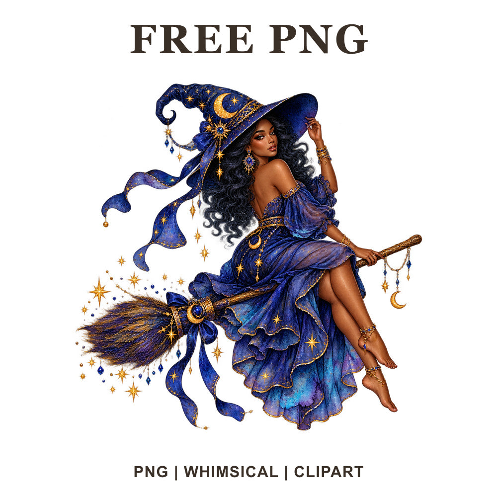 Whimsical Moonlight Witch Clipart PNG
