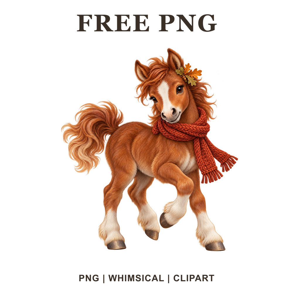 Whimsical Autumn Copper Horse Clipart PNG