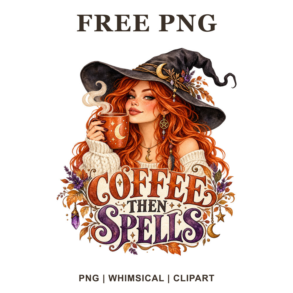 Whimsical Coffee Witch Clipart PNG