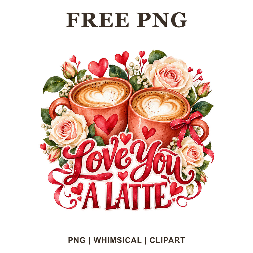Whimsical Love Coffee Valentine Clipart PNG