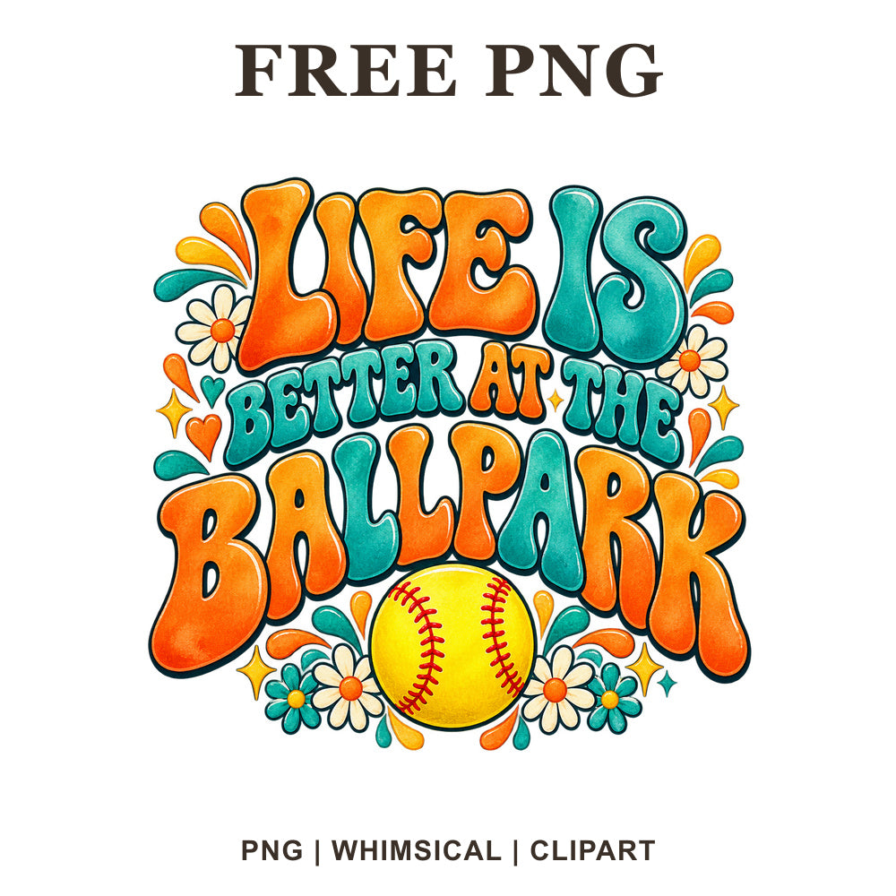 Whimsical Retro Season Softball Clipart PNG