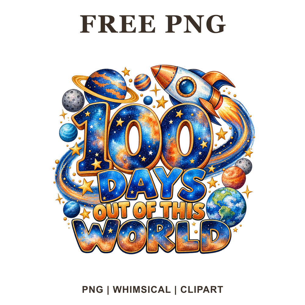 Whimsical Space Hundred 100 Days Of School Clipart PNG