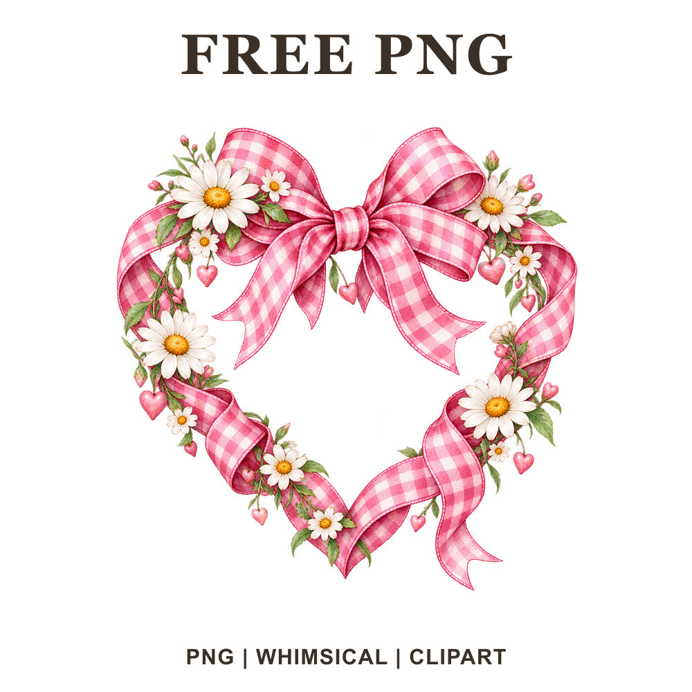 Whimsical Bow Heart Valentine Clipart PNG