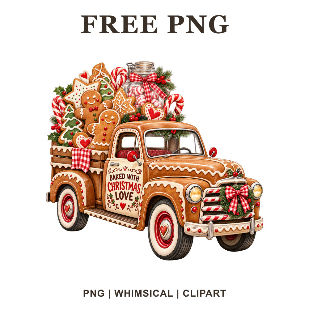 Whimsical Gingerbread Bakery Christmas Truck Clipart PNG