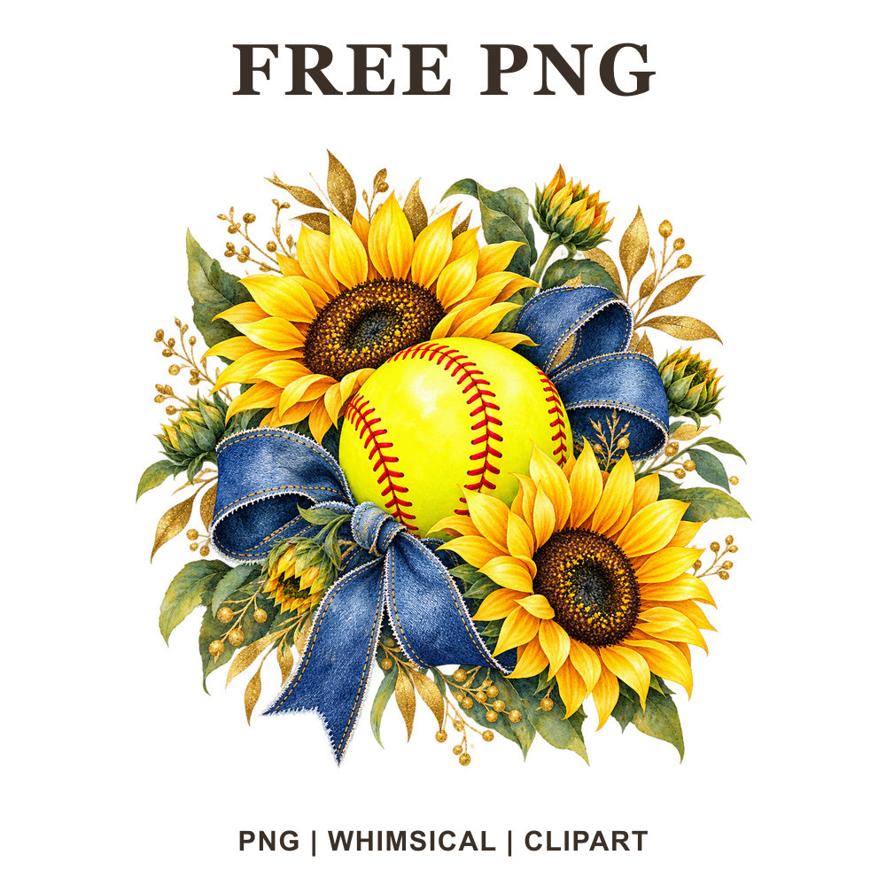 Whimsical Sunflower Ball Softball Clipart PNG