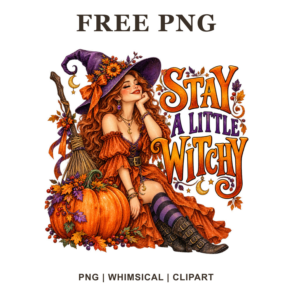 Whimsical Pumpkin Witch Clipart PNG