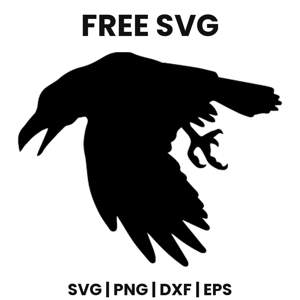 Diving Crow SVG Free – Swooping Blackbird Silhouette Cut File