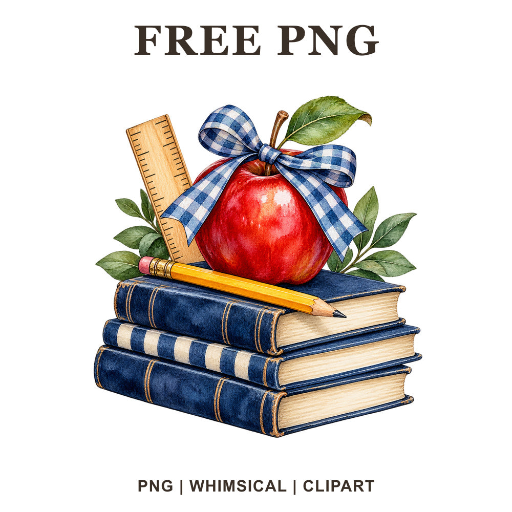 Whimsical Apple Supplies Back To School Clipart PNG