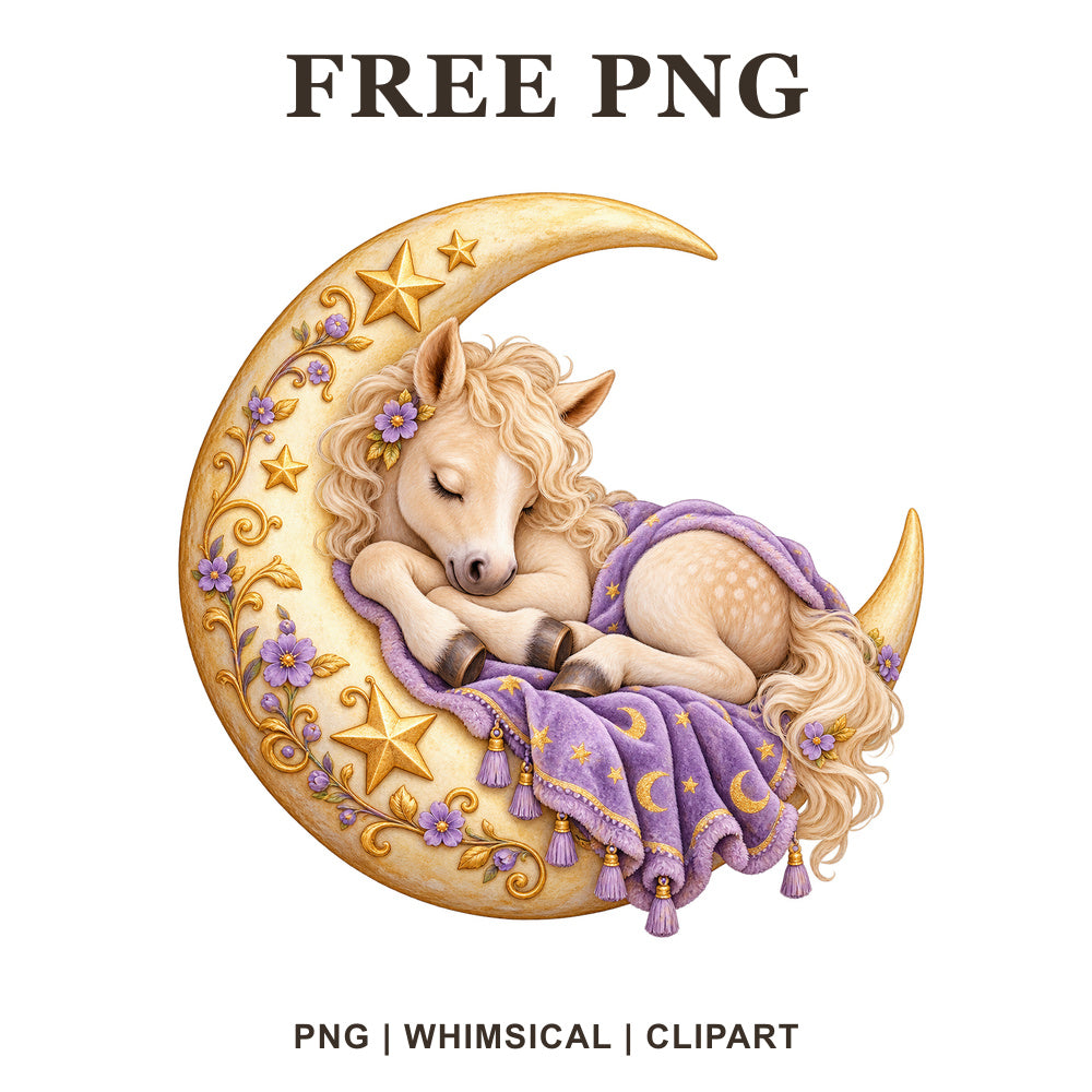 Whimsical Moon Sleeper Horse Clipart PNG