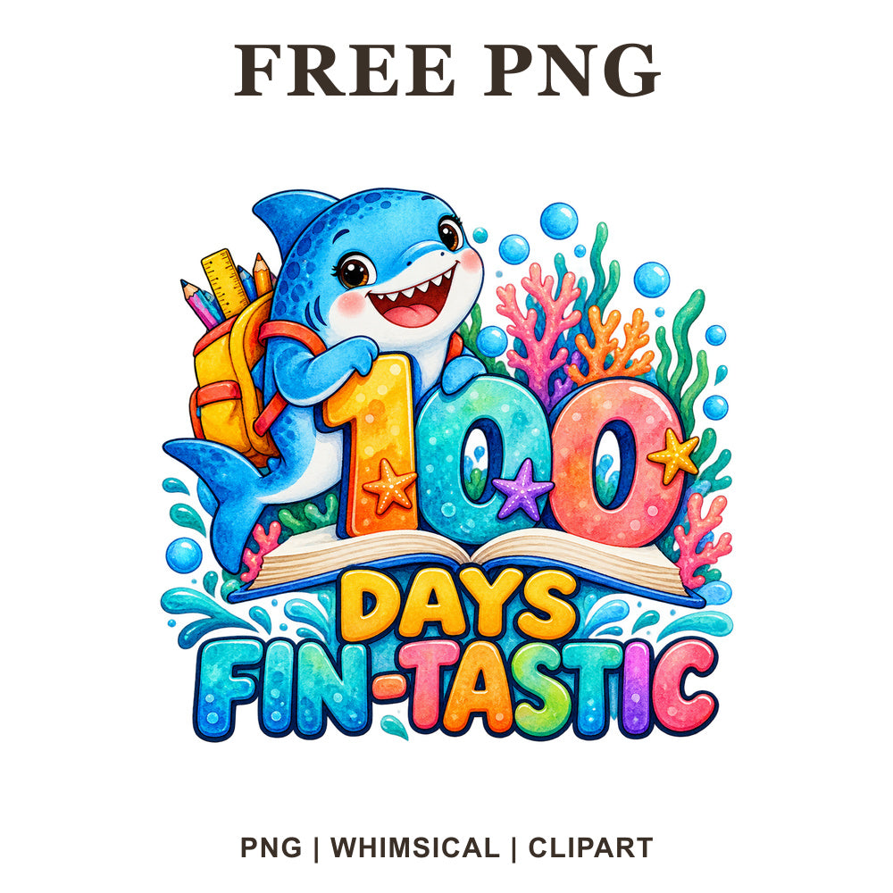 Whimsical Shark School 100 Days Of School Clipart PNG