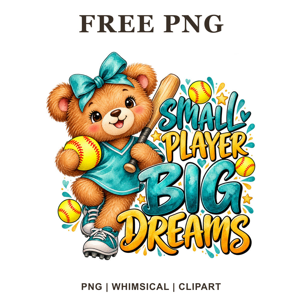 Whimsical Teddy Player Softball Clipart PNG