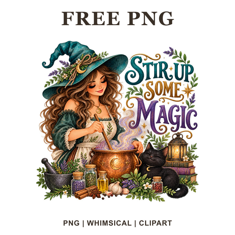 Whimsical Kitchen Witch Clipart PNG