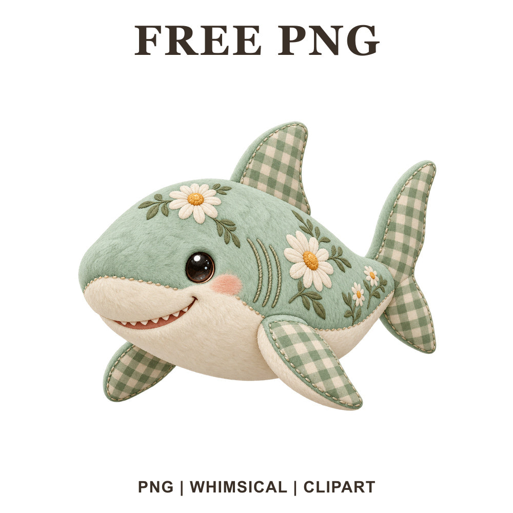 Whimsical Mint Gingham Shark Clipart PNG