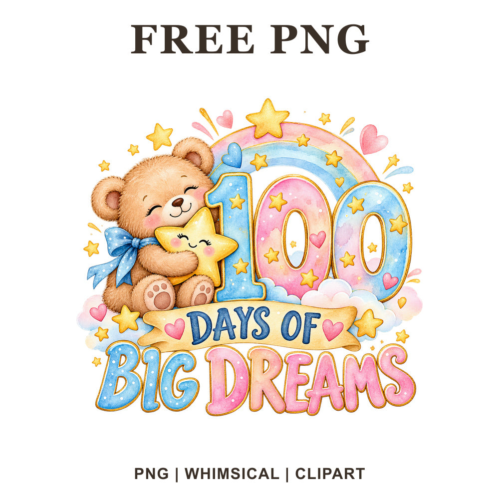 Whimsical Teddy Milestone 100 Days Of School Clipart PNG