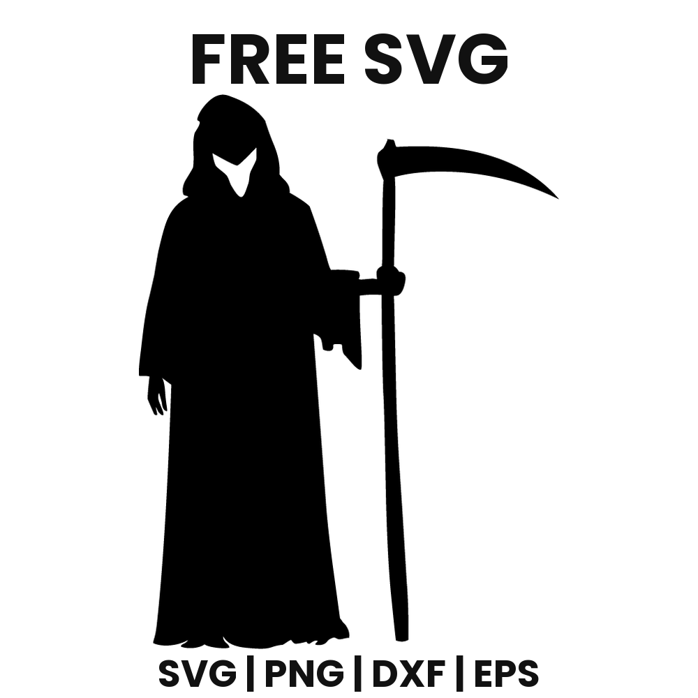 Grim Reaper SVG Free – Classic Hooded Reaper Silhouette Cut File