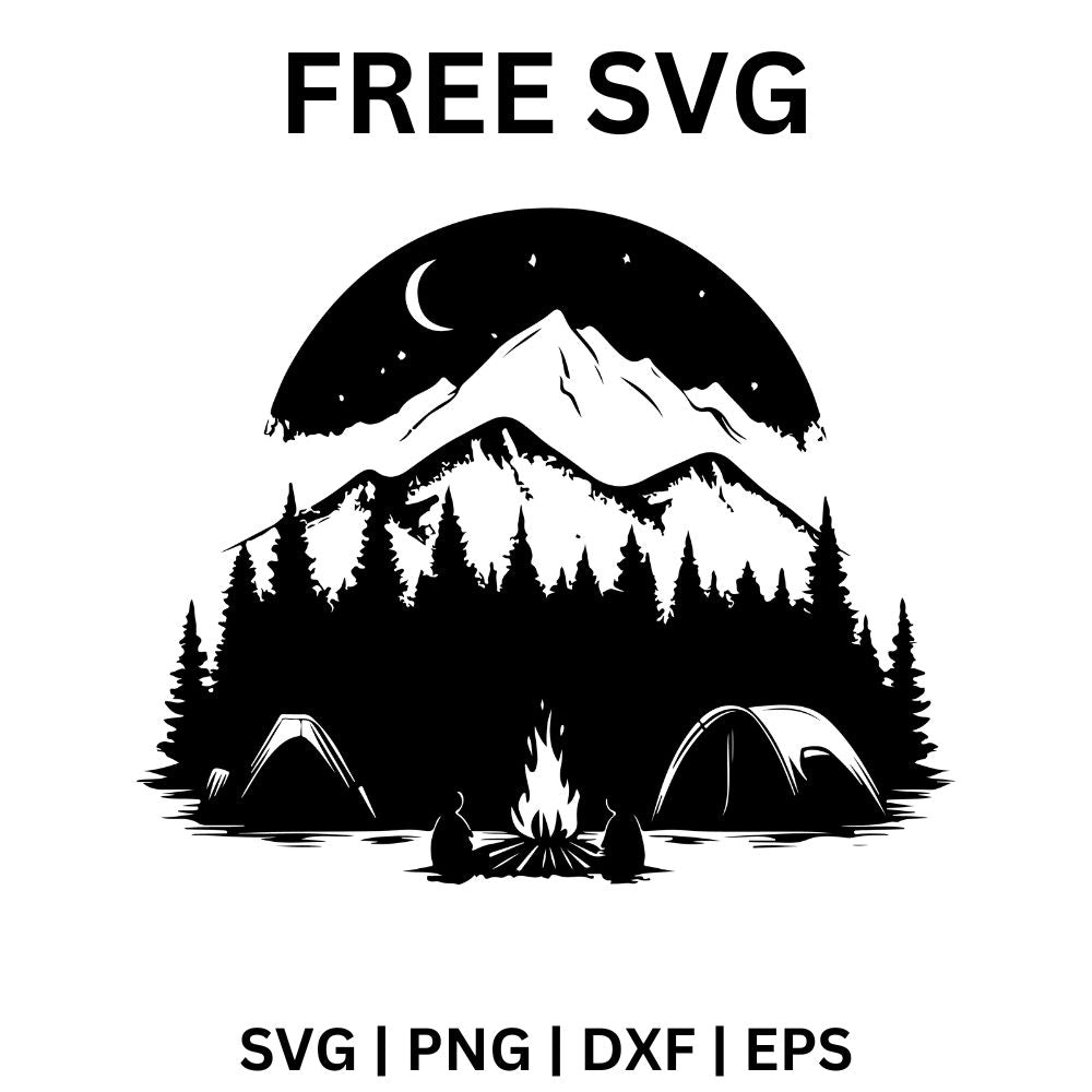 Camping Night SVG Free | Scenic Tent and Mountain Design for Cricut & Silhouette