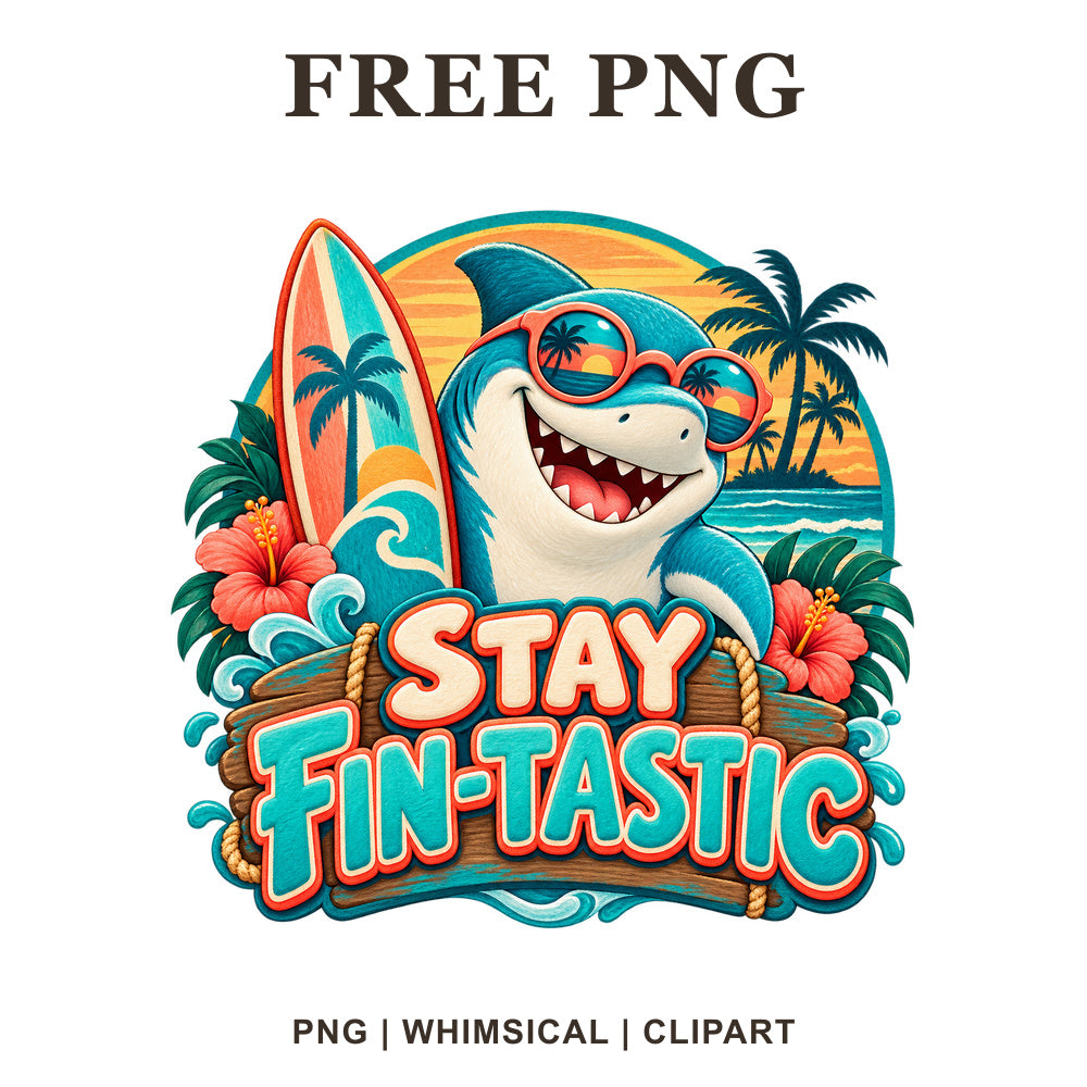 Whimsical Stay Fin Tastic Shark Clipart PNG