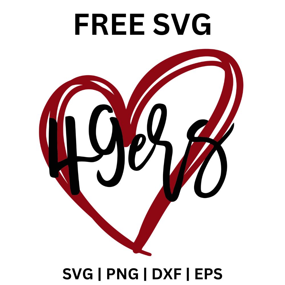 49ers Heart Script SVG Free | Elegant Handwritten Style Heart Design for Cricut & Silhouette