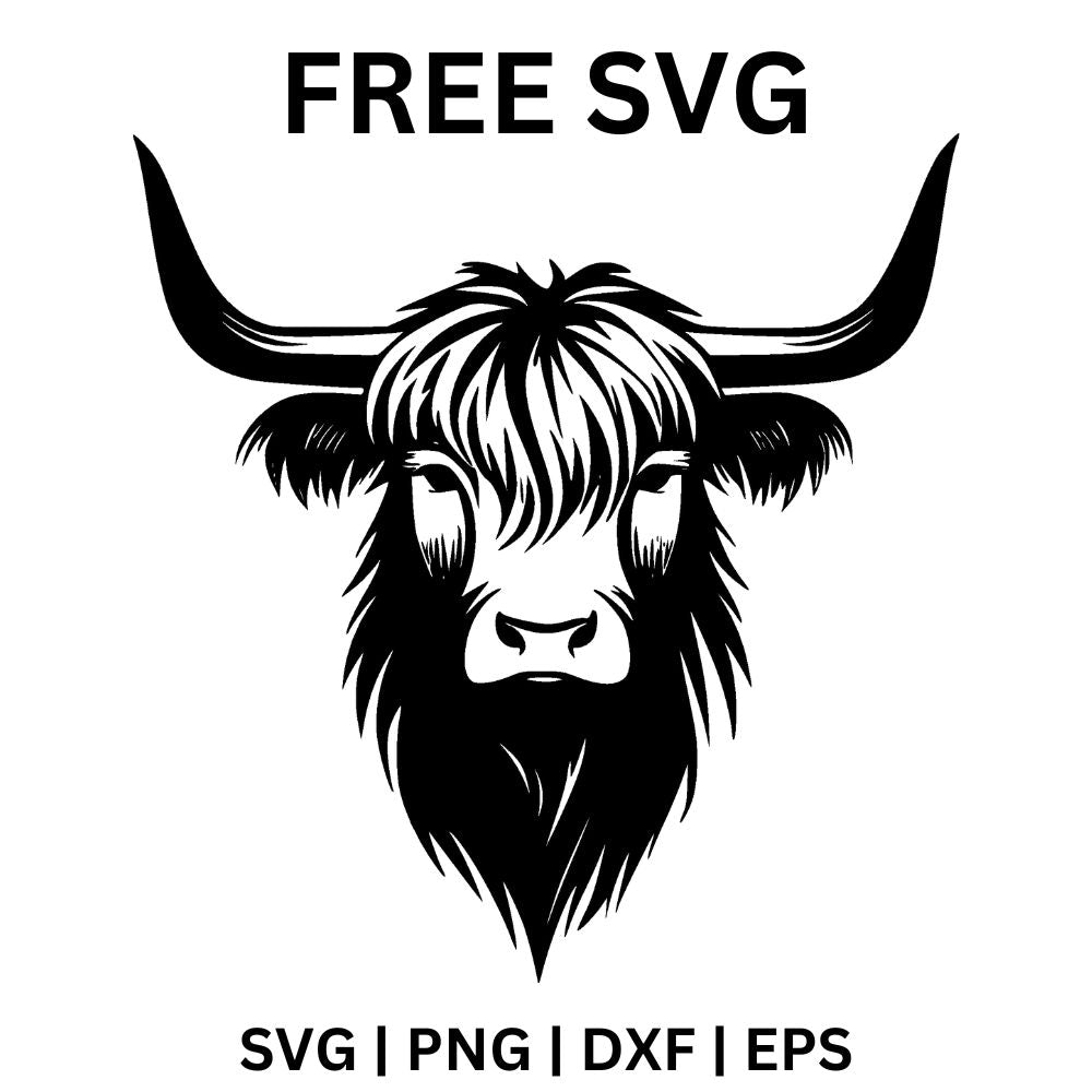 Simple Highland Cow SVG Free | Minimalist Farm Animal Cut File for Cricut & Silhouette