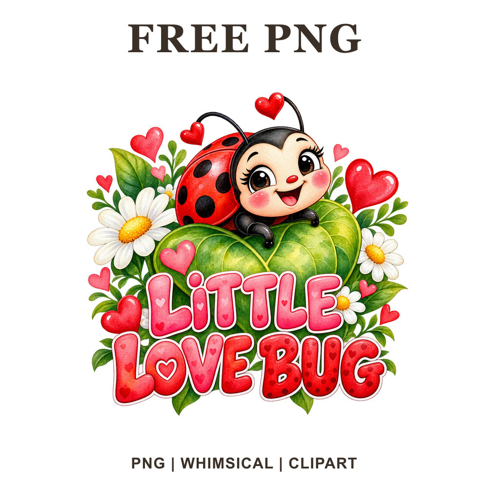 Whimsical Love Bug Valentine Clipart PNG