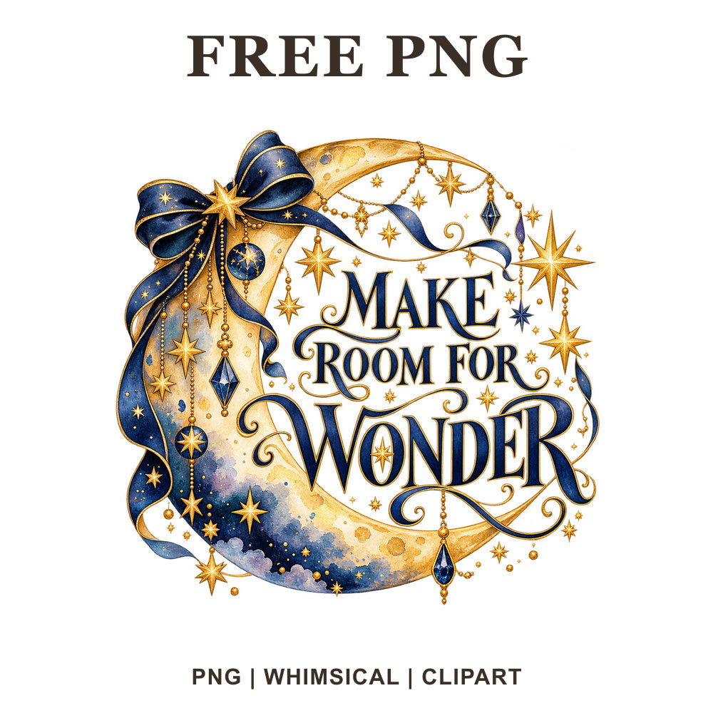 Whimsical Moon Wishes New Year Clipart PNG