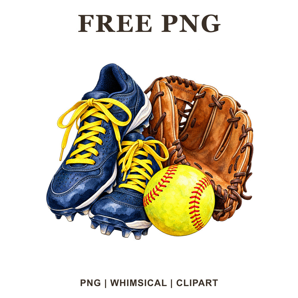 Whimsical Sneakers Cleats Softball Clipart PNG