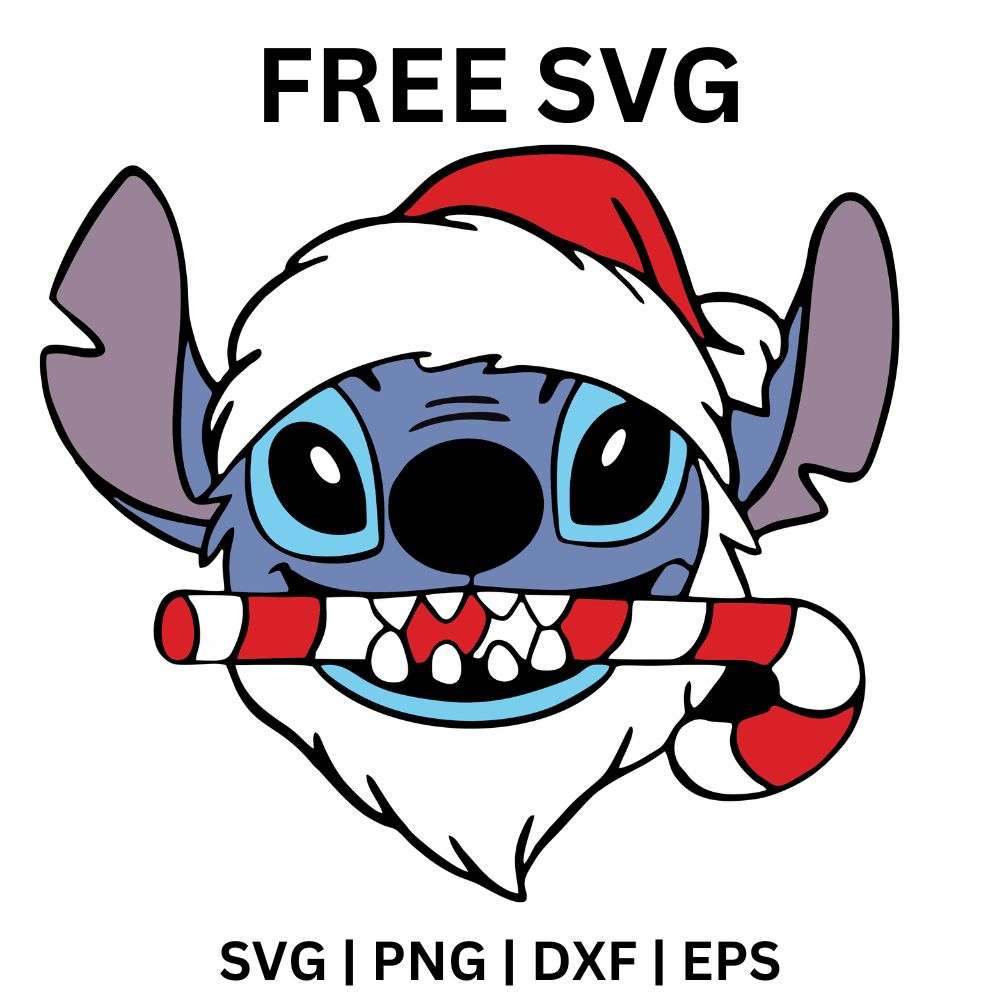 Stitch Eating Candy Cane SVG Free | Playful Christmas Design for Cricut & Silhouette