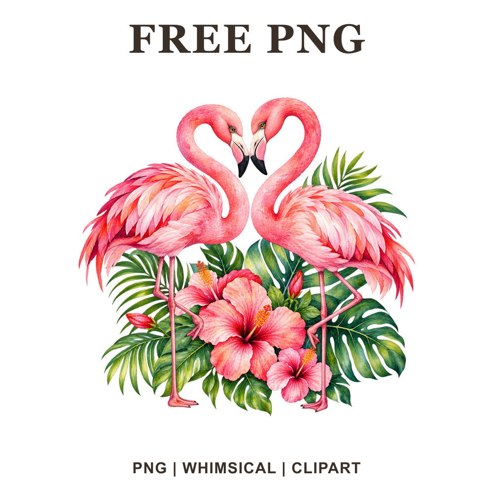 Whimsical Flamingo Pair Valentine Clipart PNG