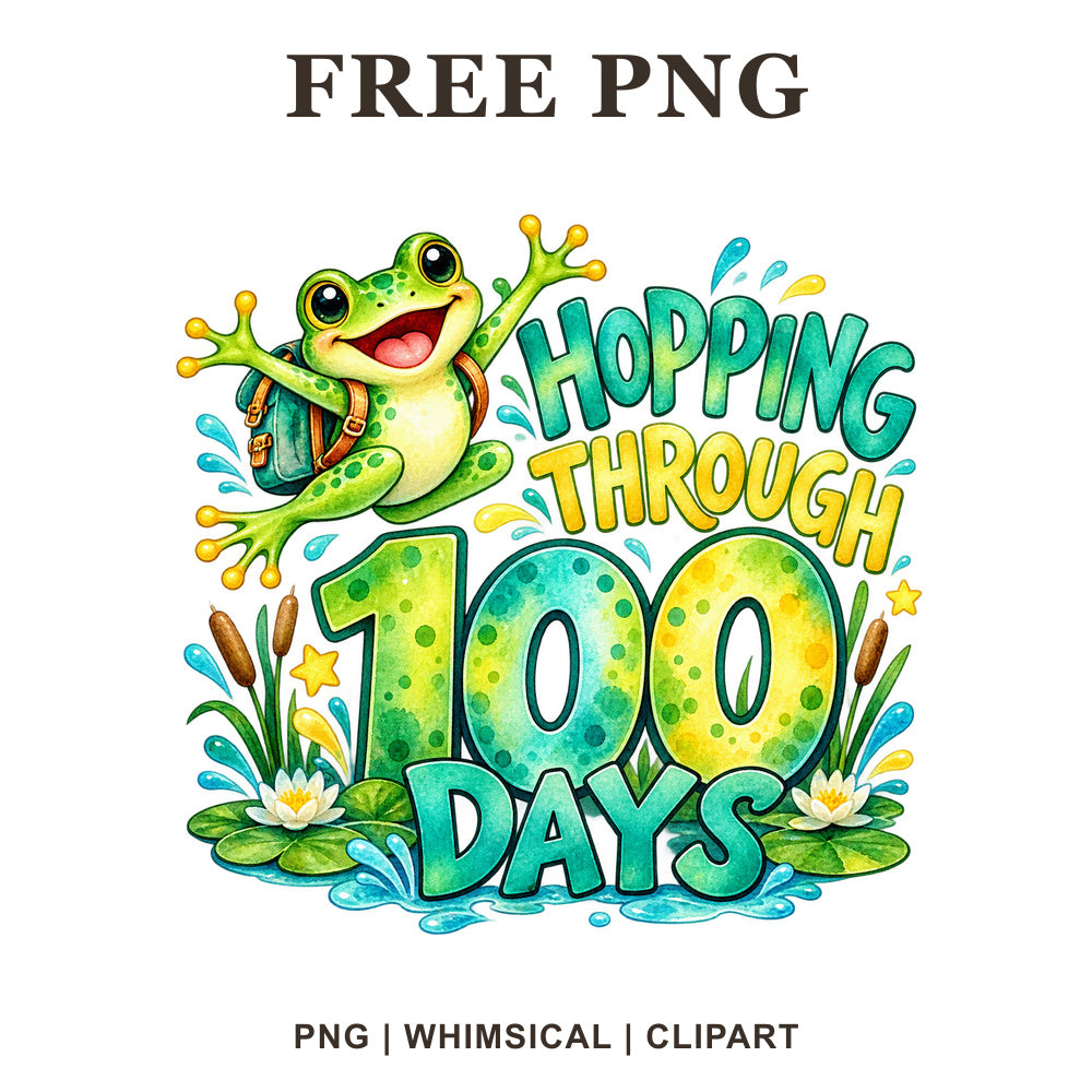 Whimsical Frog Hundred 100 Days Of School Clipart PNG