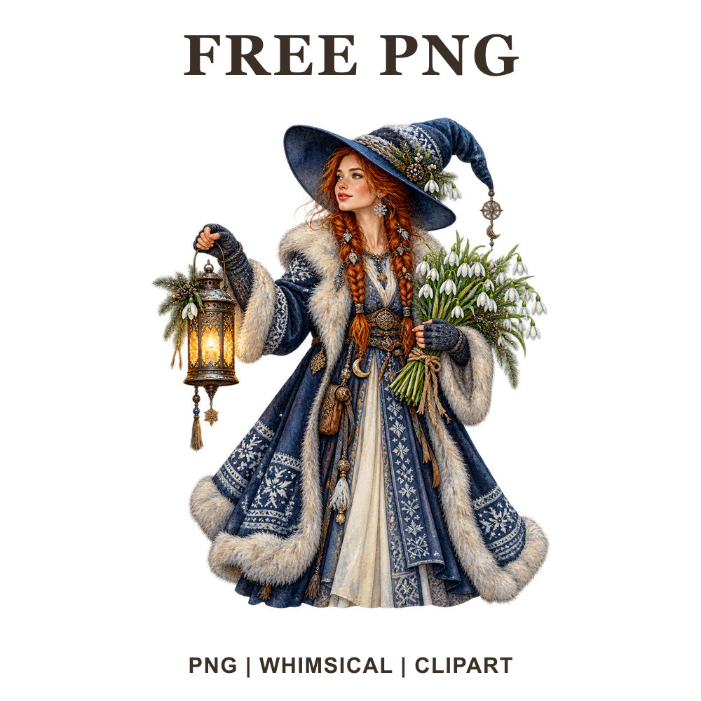 Whimsical Winter Witch Clipart PNG