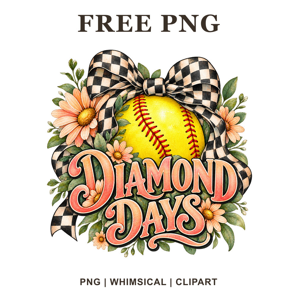 Whimsical Bow Checker Softball Clipart PNG