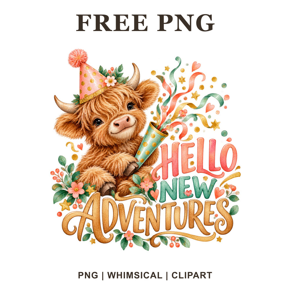 Whimsical Confetti Cow New Year Clipart PNG