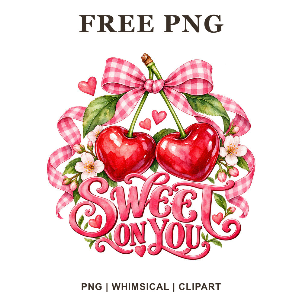 Whimsical Sweet Cherries Valentine Clipart PNG