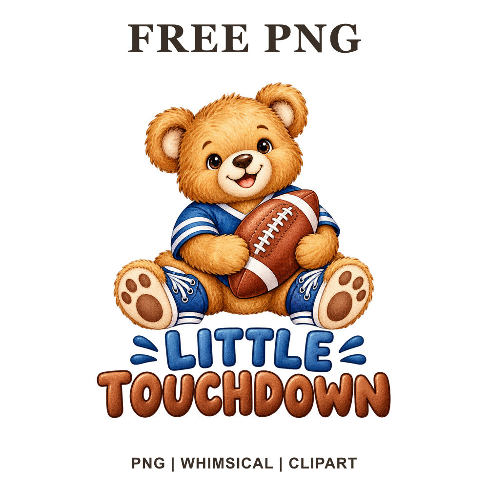 Whimsical Touchdown Teddy Football Clipart PNG