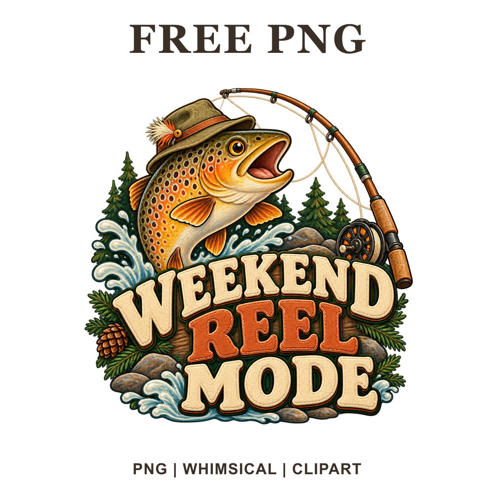 Whimsical Weekend Reel Mode Fish Clipart PNG