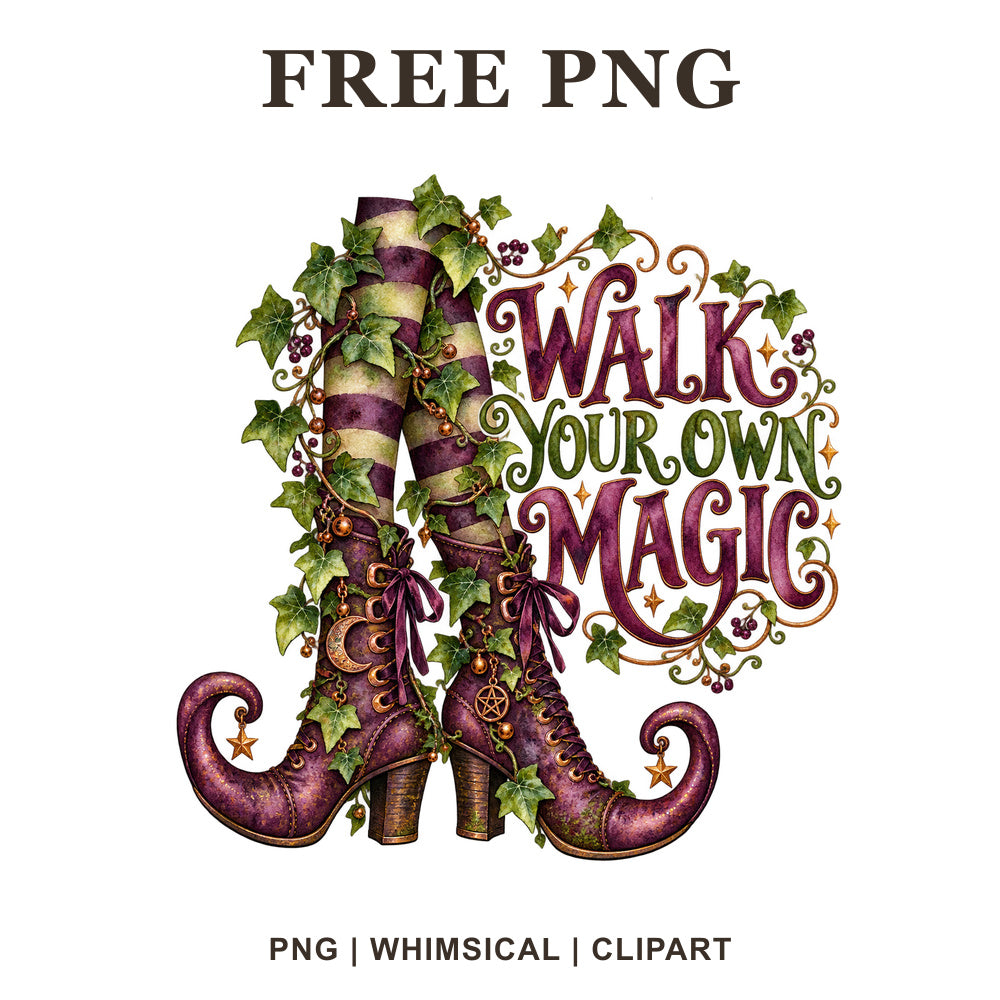 Whimsical Witchy Boots Witch Clipart PNG