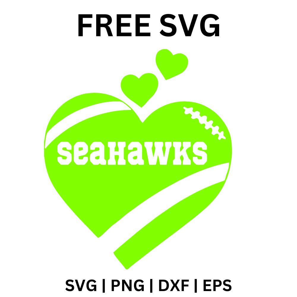 Seattle Seahawks Green Heart Football SVG Free | Downloadable Cut File for Cricut & Silhouette-8SVG