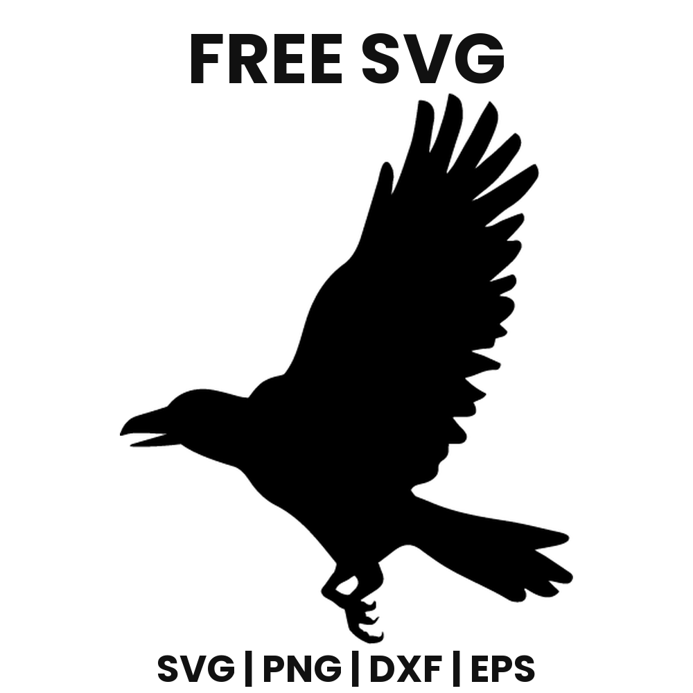 Flapping Crow SVG Free – Wings Up Blackbird Silhouette Cut File