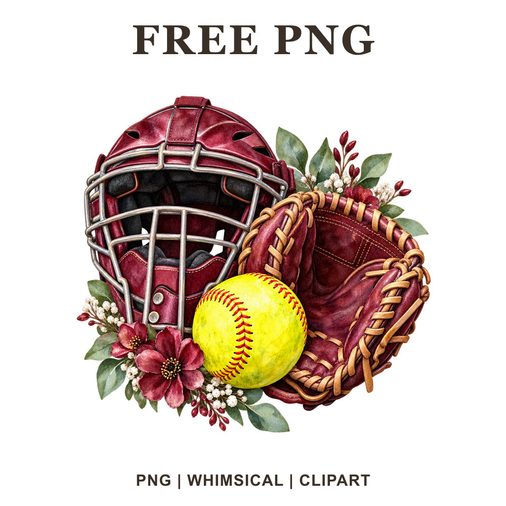 Whimsical Catcher Kit Softball Clipart PNG
