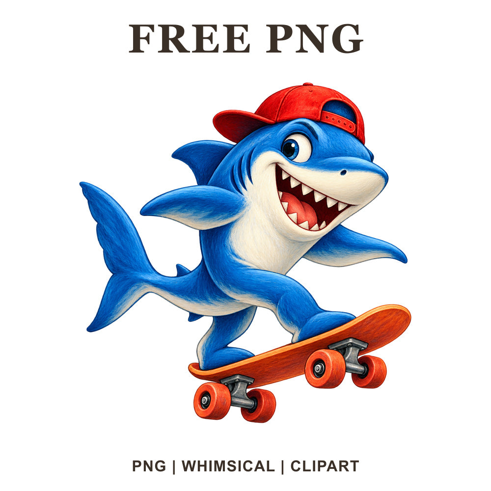 Whimsical Skater Shark Clipart PNG