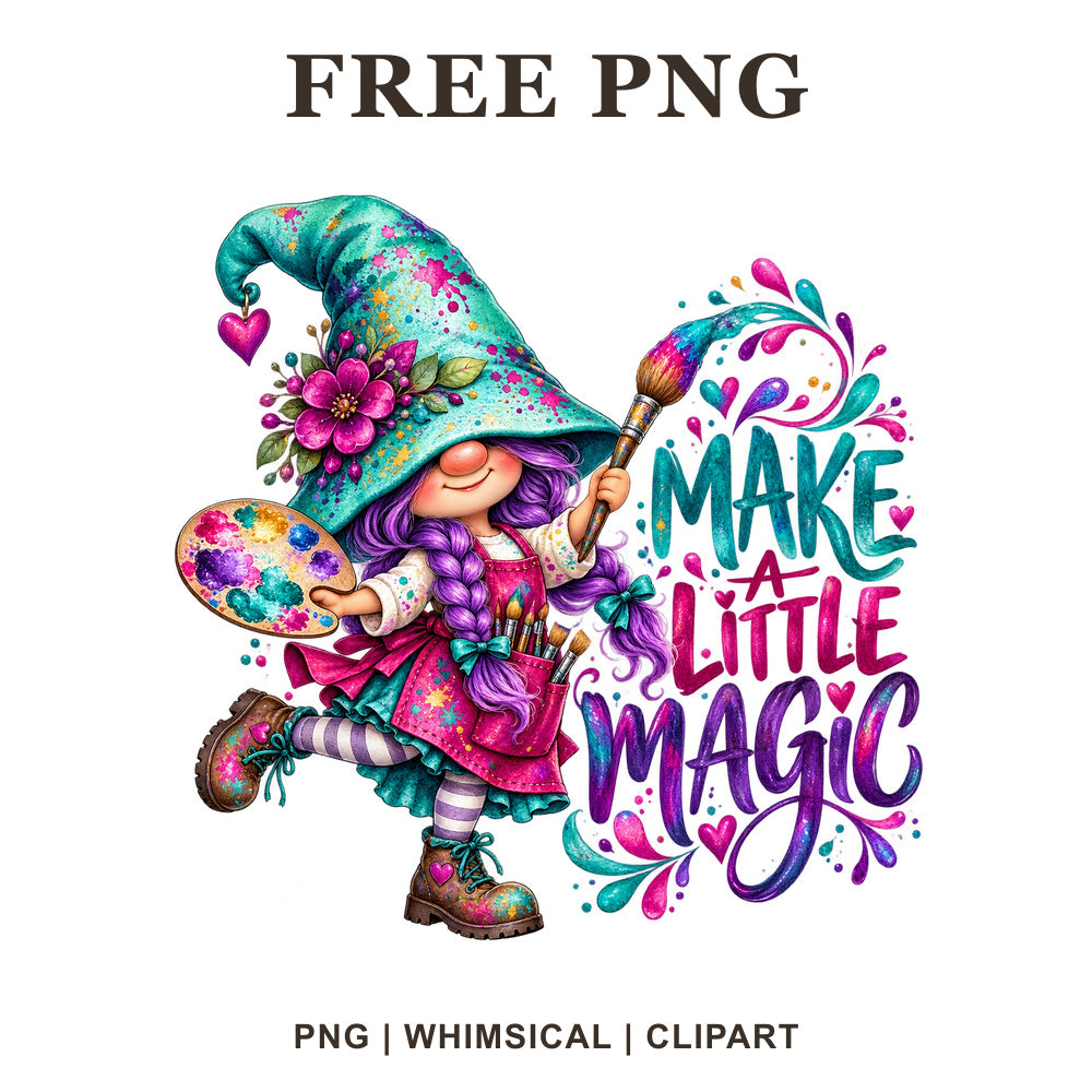 Whimsical Artist Colorful Dreams Gnome Clipart PNG