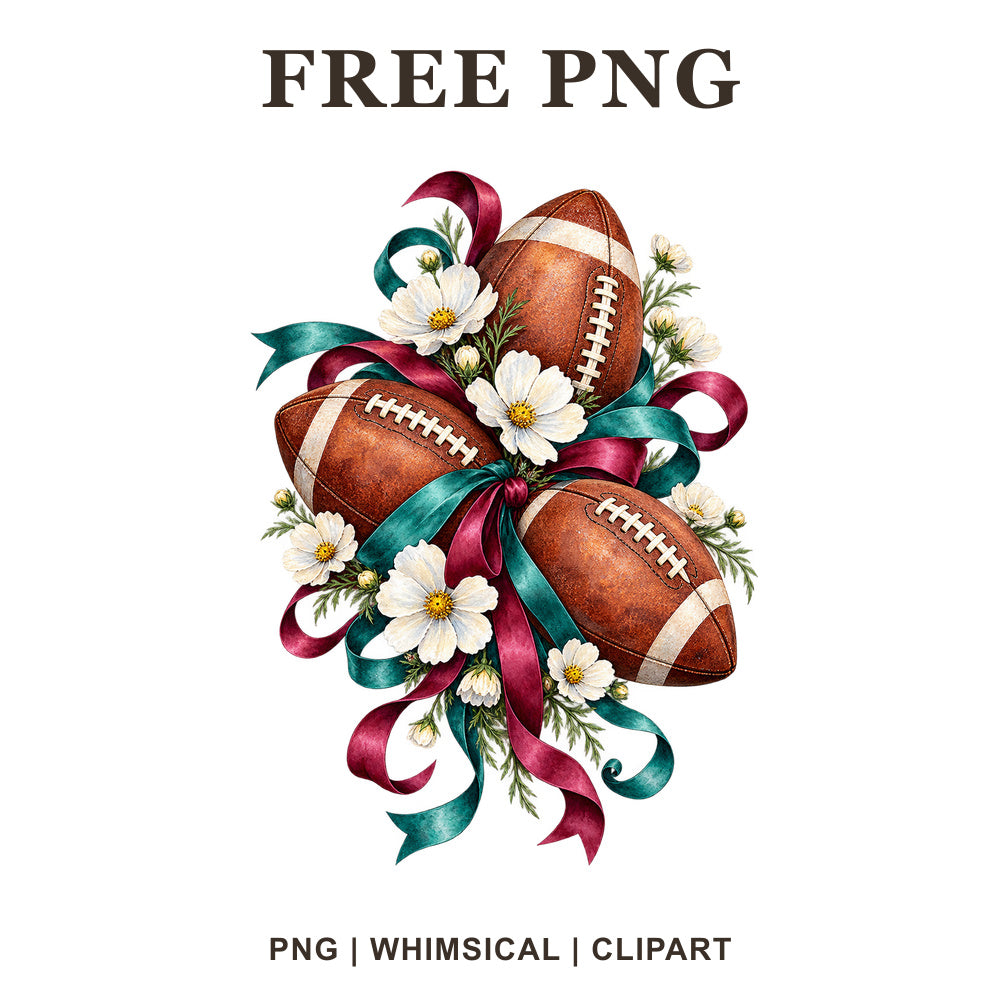 Whimsical Floral Team Spirit Football Clipart PNG