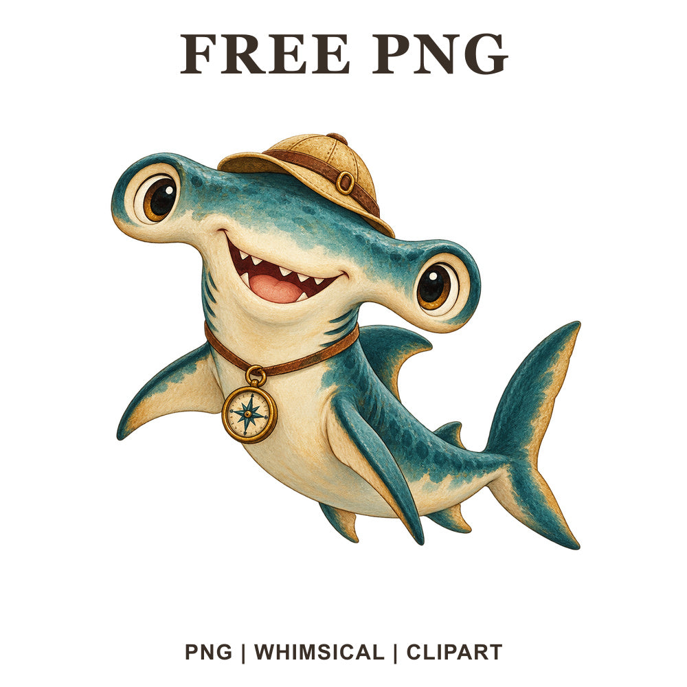 Whimsical Hammerhead Explorer Shark Clipart PNG