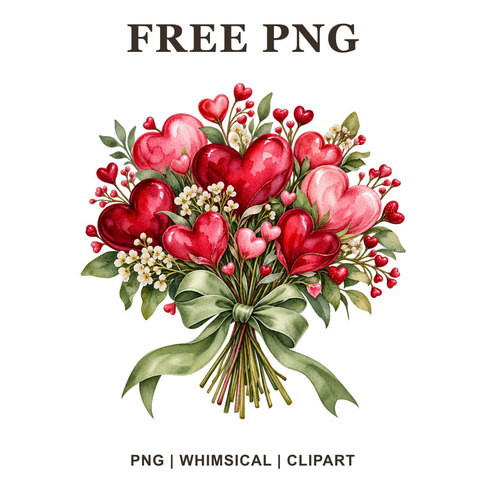 Whimsical Heart Bouquet Valentine Clipart PNG