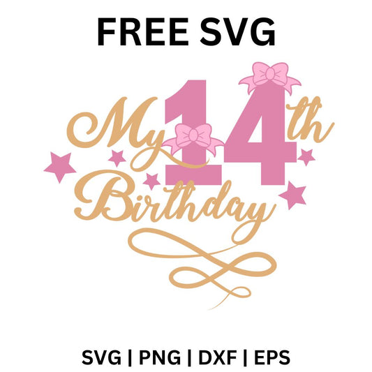 14th Birthday SVG Free | Fancy Pink Floral Design for Cricut & Silhouette