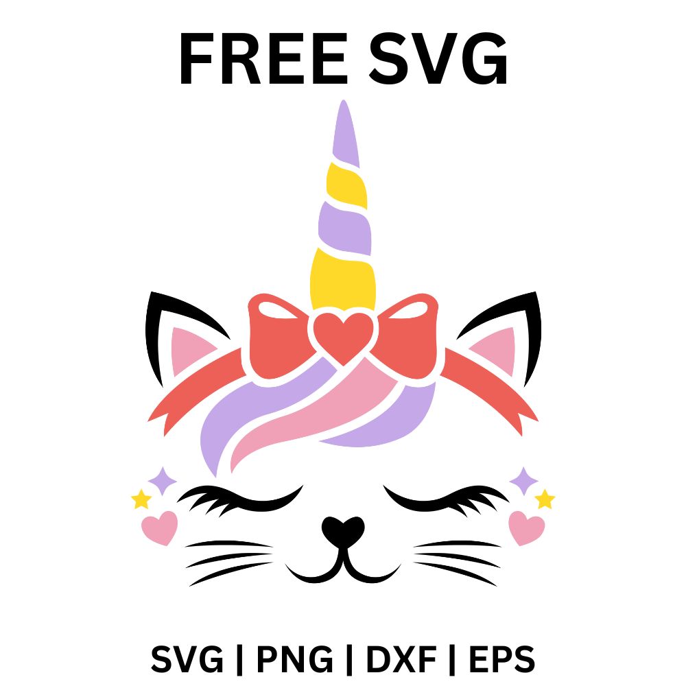 Cat Unicorn SVG Free | Cute Kitty Face with Horn for Cricut & Silhouette-8SVG