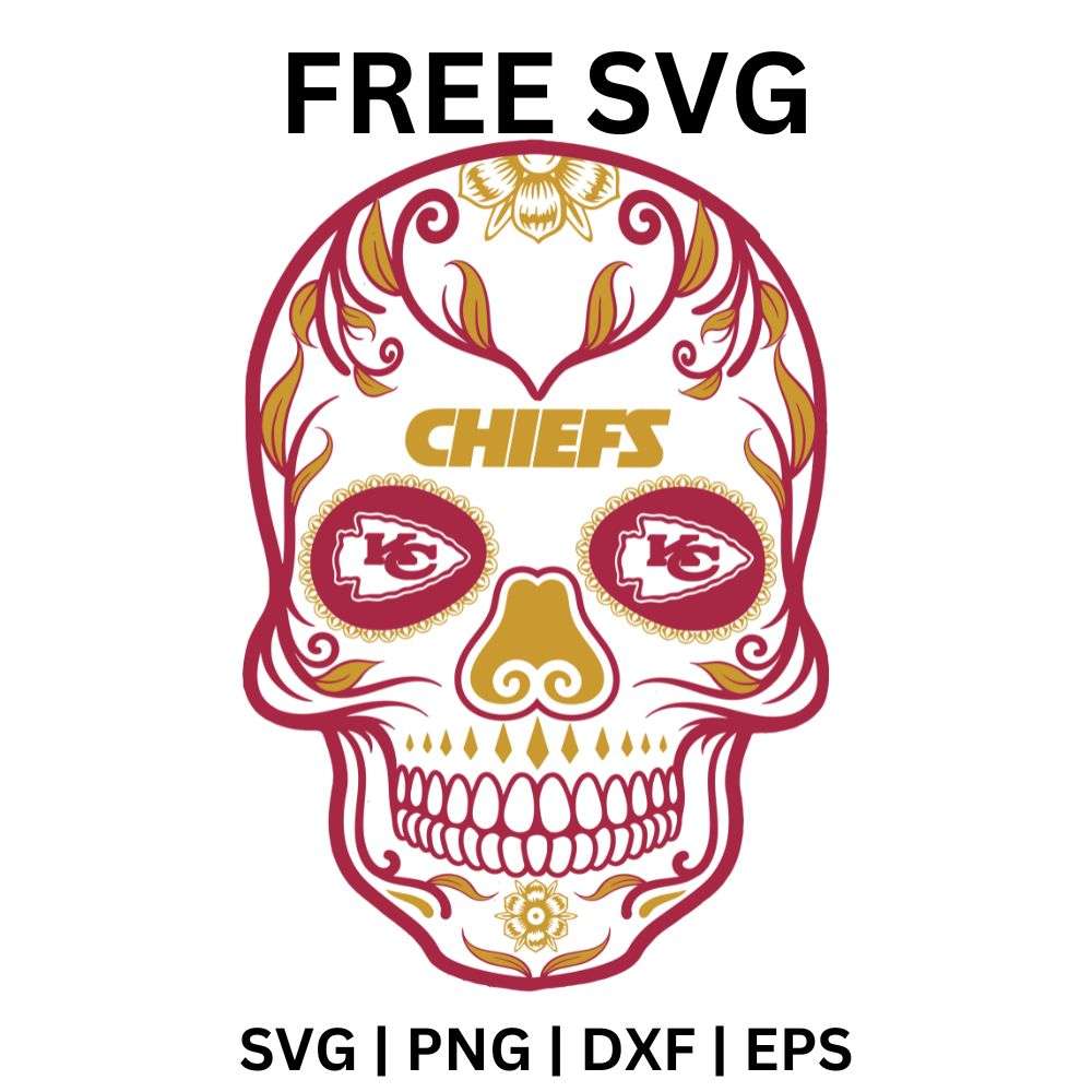 Kansas City Chiefs SVG Free | Sugar Skull Style Football Art for Cricut & Silhouette